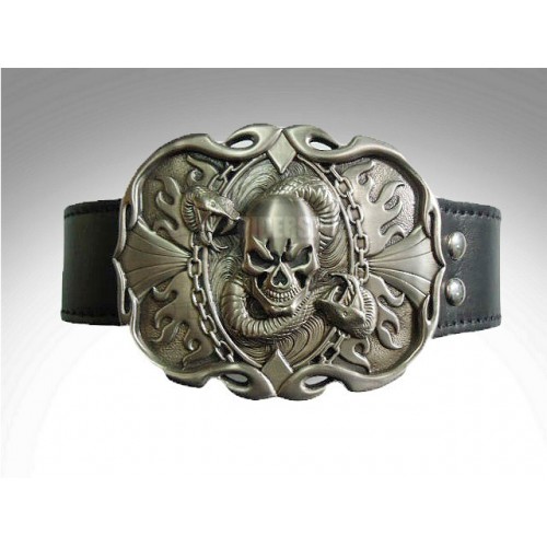 Cinturon de cuero hebilla skull & snake trophy