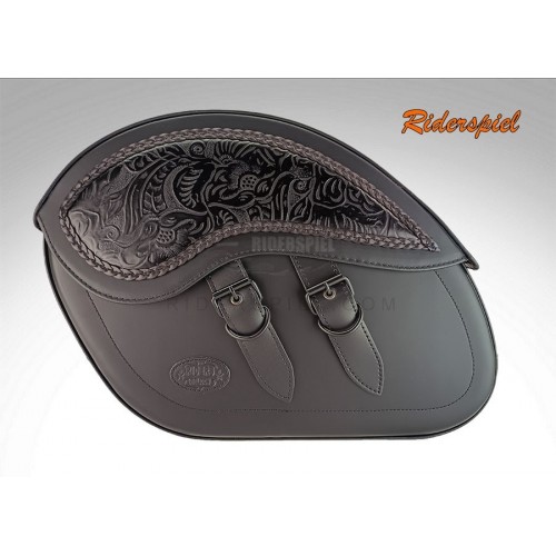 Alforjas moto cuero negro repujada